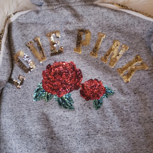 SMALL NWOT "PINK" SEQUIN HOODIE - Picture 2 of 6